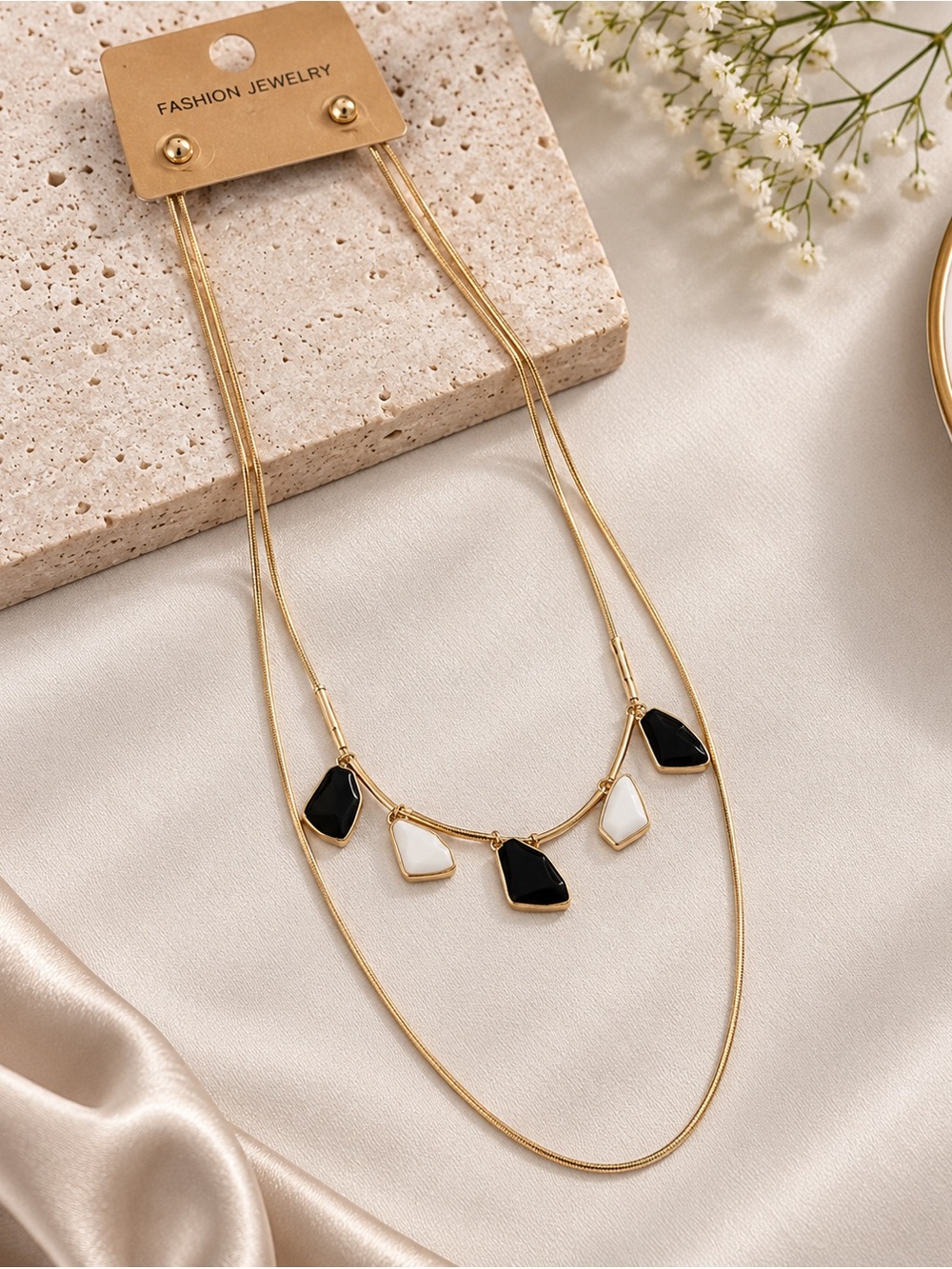 Gold and Black Geometric Necklace